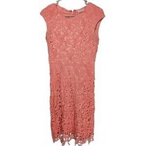 New York & Company Coral Pink Floral Lace Sheath Dress Sleeveless Size 0 Elegant
